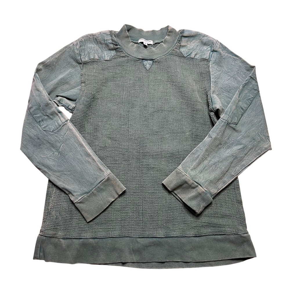 Earthbound Trading Co Waffle Knit Shirt Mens Medium Sage Green Mixed Media Top